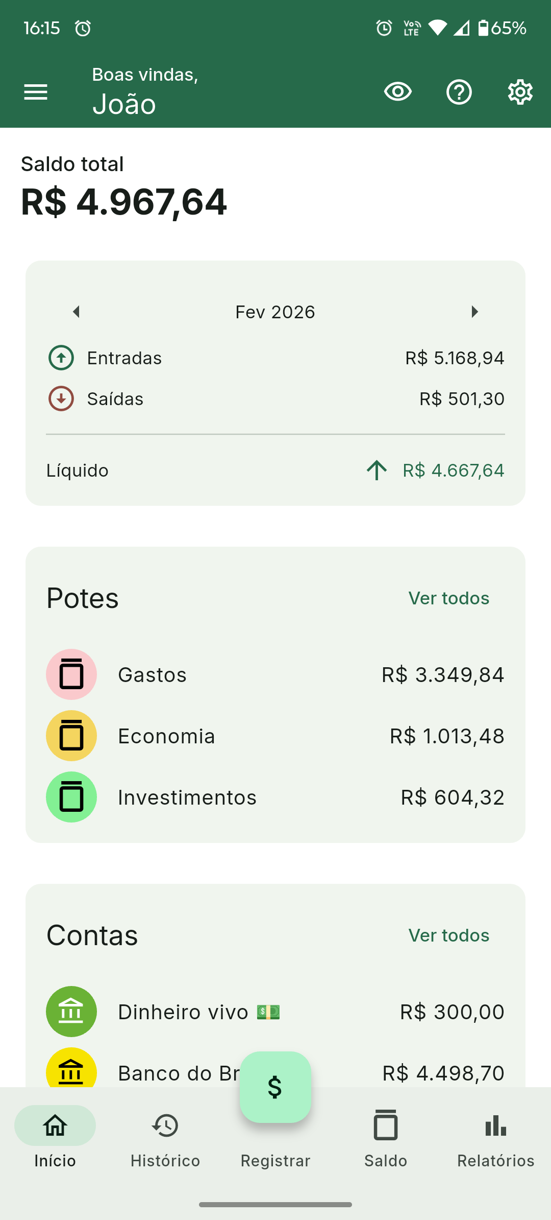 Foto da tela inicial do Potens